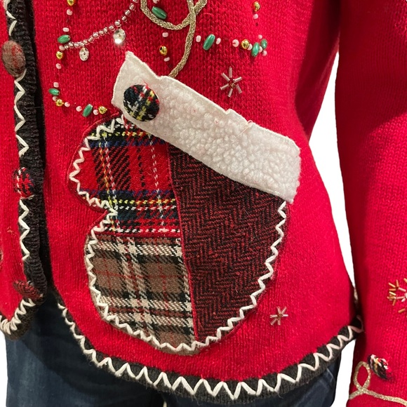 Vintage Beaded Patchwork Christmas Cardigan Sweater - Picture 10 of 14